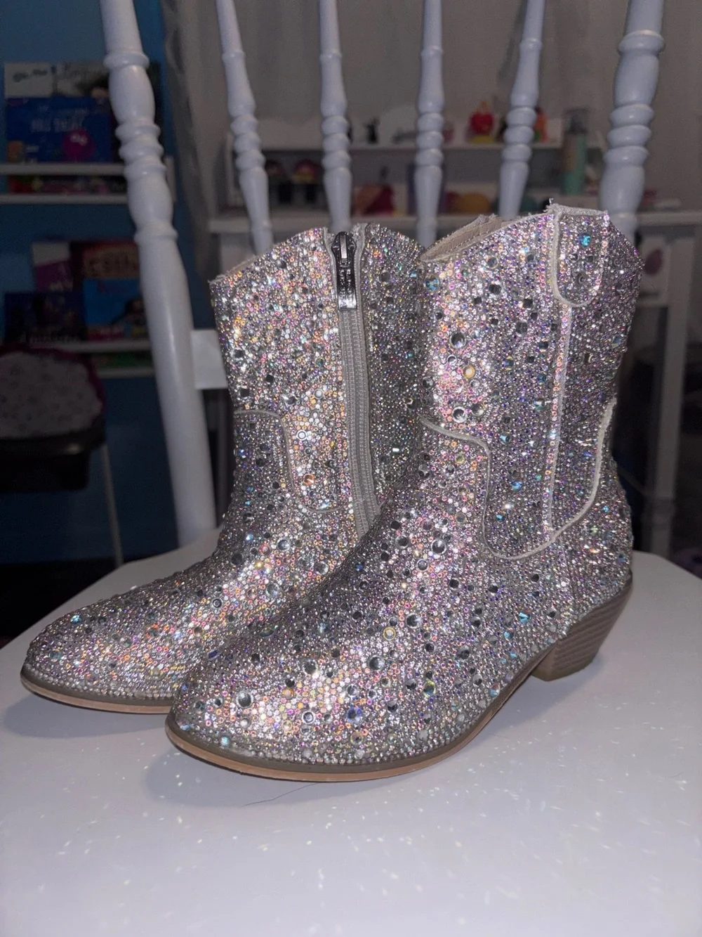 Badgley Mischka Sparkling Silver Rhinestone Kids Western Boots
